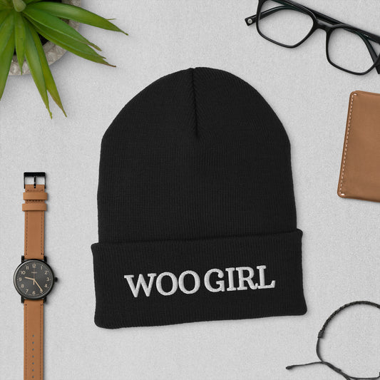 Woo Girl Cuffed Beanie (white lettering)