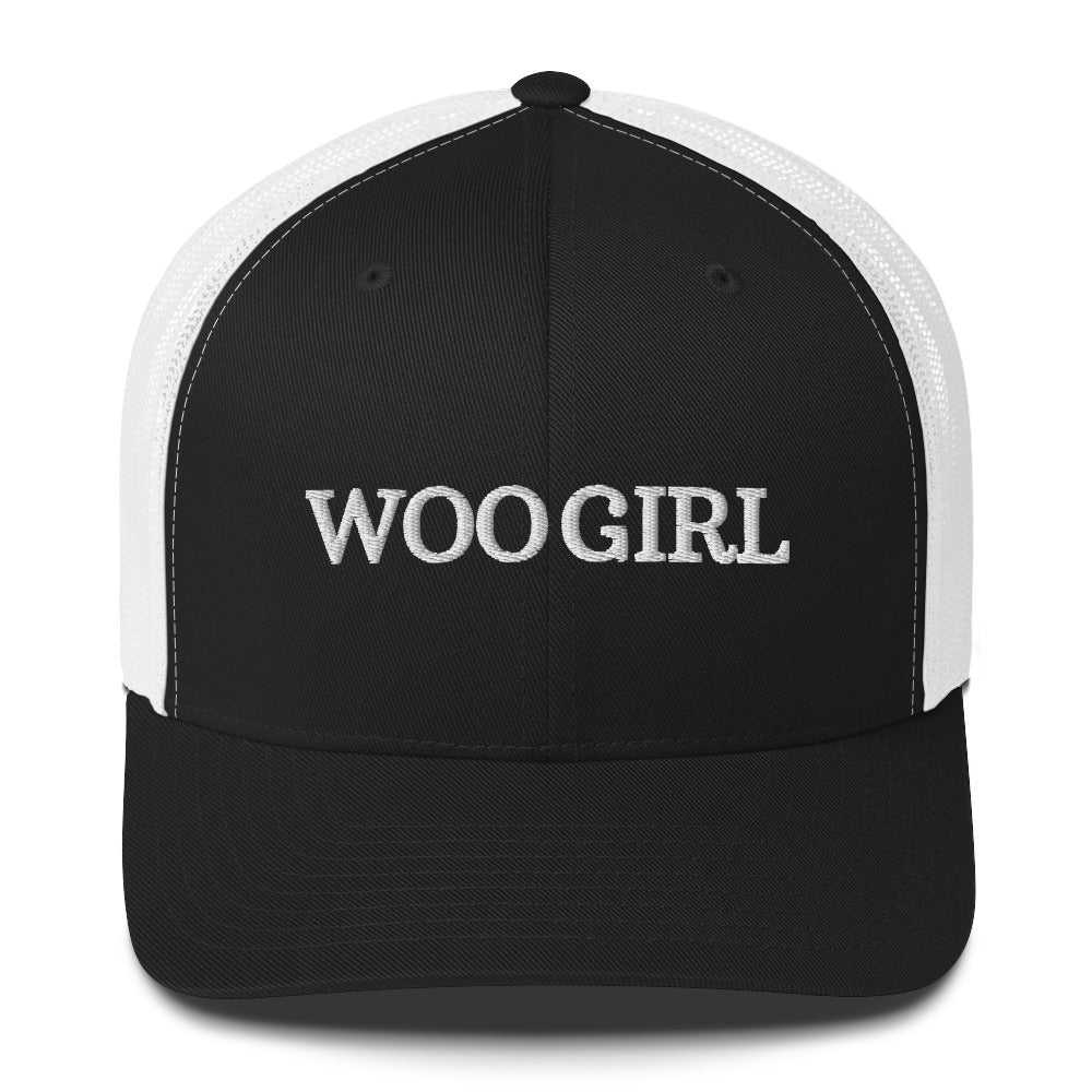 WOO GIRL Trucker Hat (white lettering)