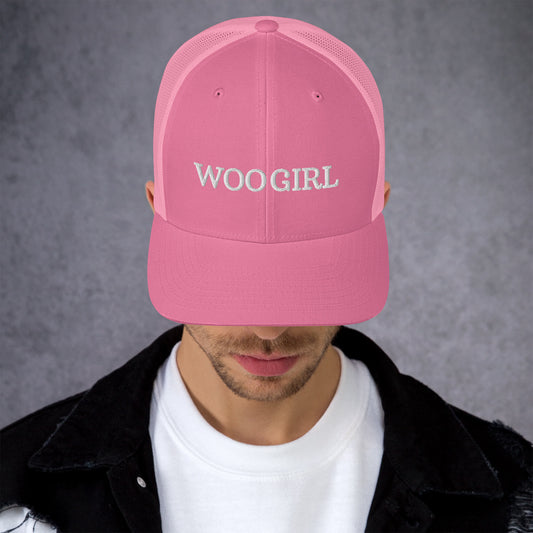WOO GIRL Trucker Hat (white lettering)